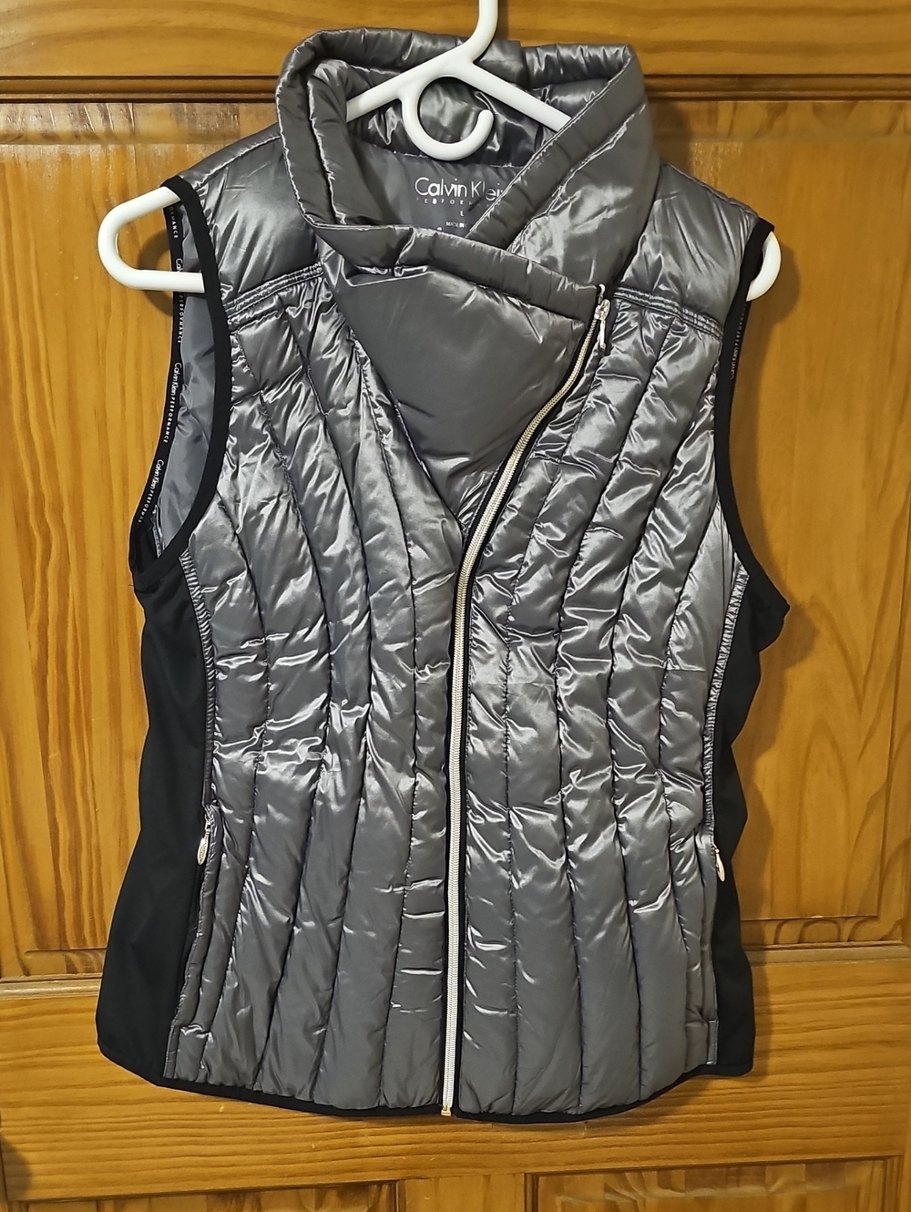 Calvin Klein Silver Quilted Puffer Vest with Black Side Panels